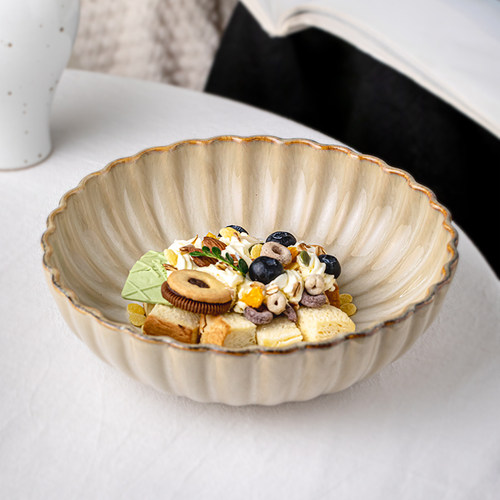 芦苇〖装什么都好看〗7.5英寸花瓣浮雕陶瓷碗家用沙拉碗复古菜碗