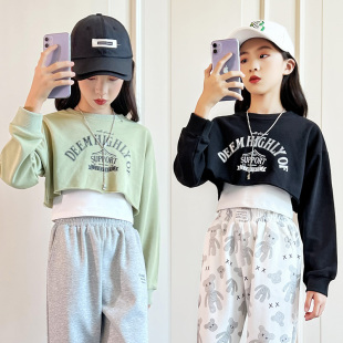 两件套上衣网红洋气儿童衣服 中大童短款 女童春秋卫衣2024新款 春装