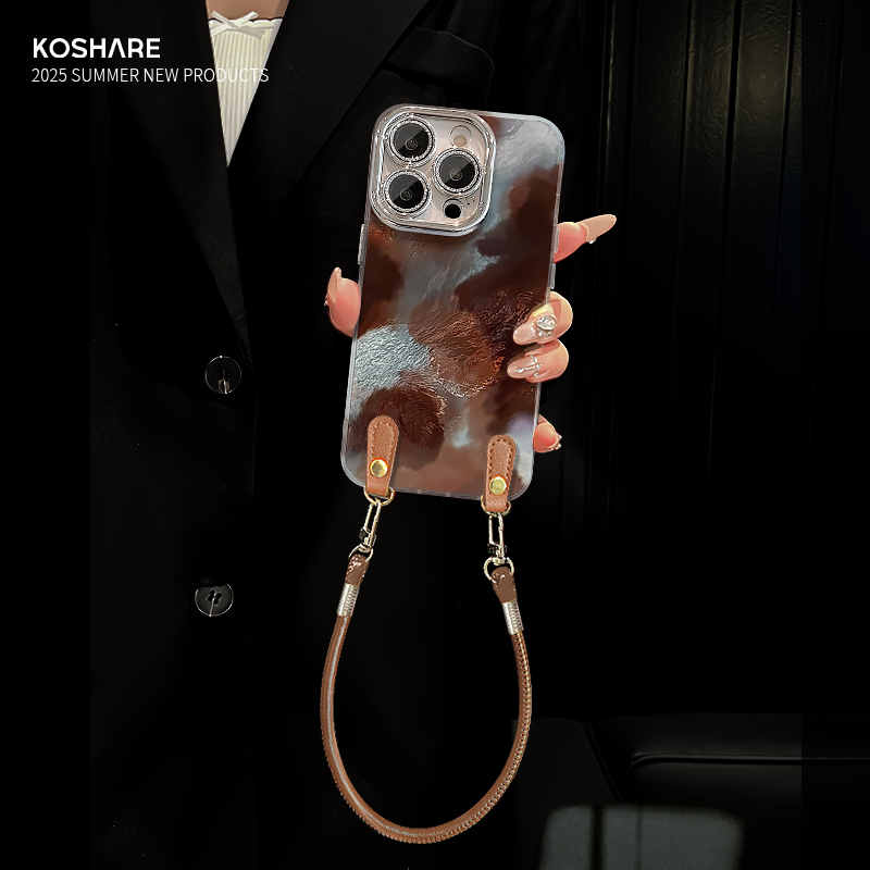 适用reno14锡纸纹咖色晕染手机壳