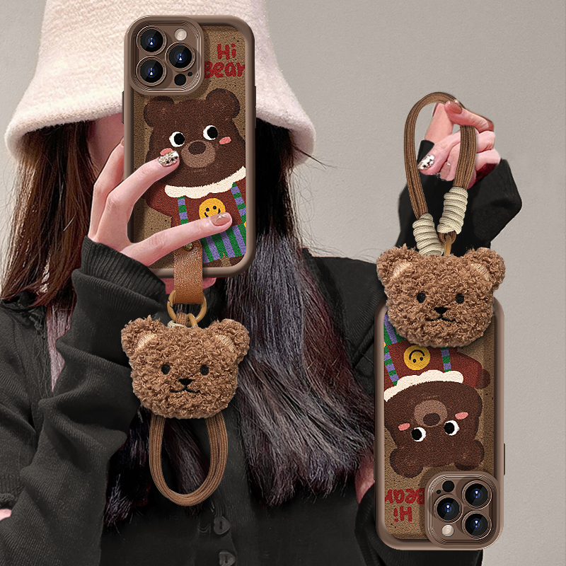 适用苹果天眼羊皮小熊公仔手机壳