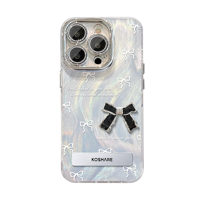 适用苹果16pro手机壳新女款iPhone14pro羽纱13黑色蝴蝶结公仔16promax支架手链15plus自带镜头膜12全包11防摔