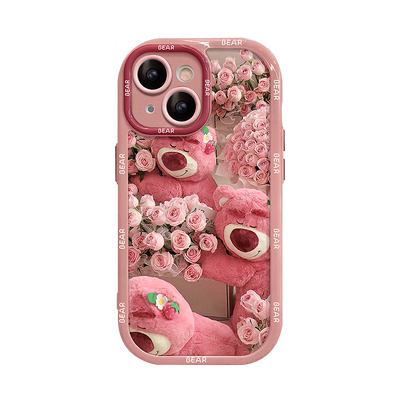 适用苹果奶油壳玫瑰粉嫩熊手机壳