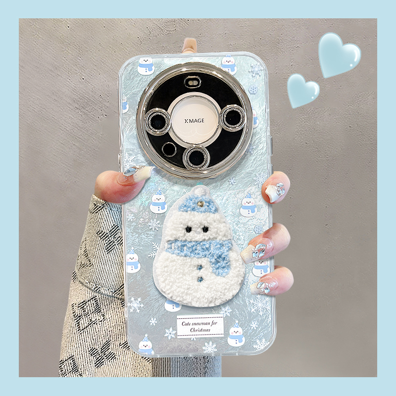 适用mate70冰川纹毛绒雪人手机壳