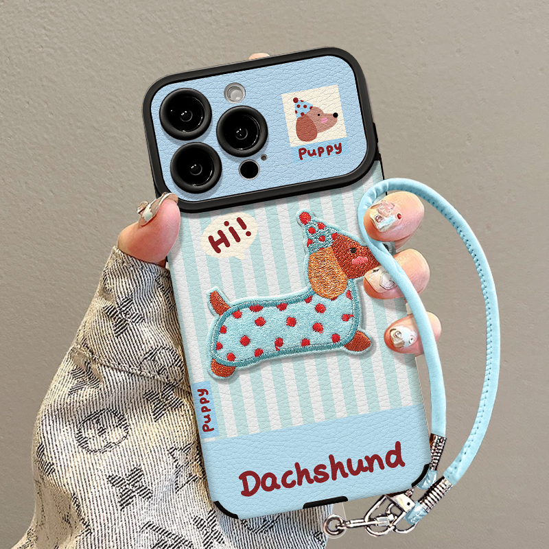适用苹果17大视窗刺绣小狗手机壳
