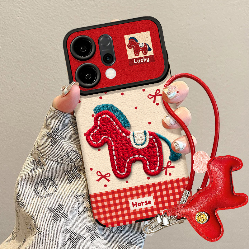 适用reno14大视窗刺绣小马手机壳