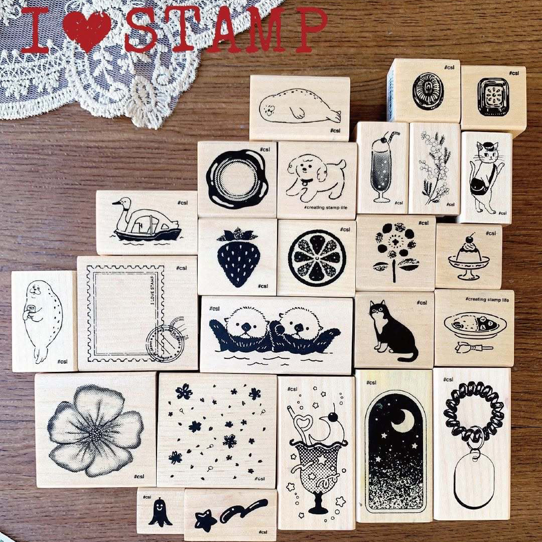 日本KODOMO NO KAO童颜木头印章手账图章卡通橡皮章2025火漆黑猫草莓-N I LOVE STAMP