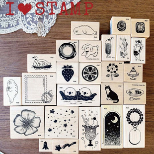 日本KODOMO NO KAO童颜木头印章手账图章卡通橡皮章2025火漆黑猫草莓-N I LOVE STAMP