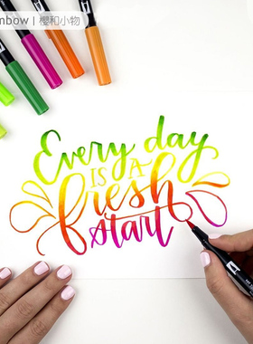 日本Tombow蜻蜓ABT双头水彩笔BRUSH英文艺术体设计用软头彩色毛笔马克笔绿色黄色Brush Lettering入门