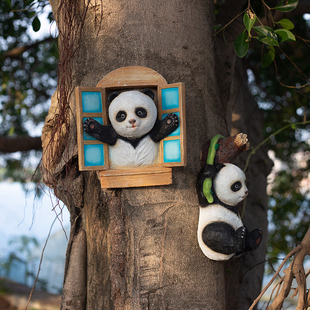 户外花园庭院装 饰熊猫兔子松鼠创意摆件动物雕塑挂件可爱树洞