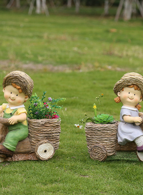 花园庭院装饰摆件户外卡通人物树脂花盆园艺别墅阳台创意幼儿园