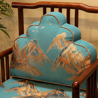 防滑红木椅子垫棉麻刺绣腰靠靠垫