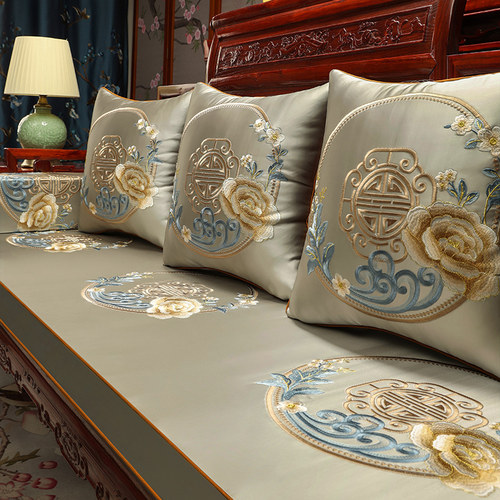 新中式刺绣红木沙发垫防滑坐垫