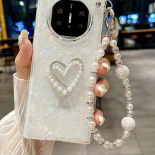 适用于华为matex5典藏版手机壳女款仙仙贝壳纹手链网红新款潮x3折叠屏保护套全包防摔高级感超薄时尚挂绳高档