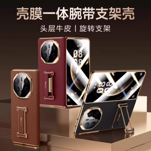 适用于华为matex7手机壳高级感壳膜一体新款高档真皮旋转腕带支架创意x6典藏版镜头全包防摔保护套x5超薄外壳