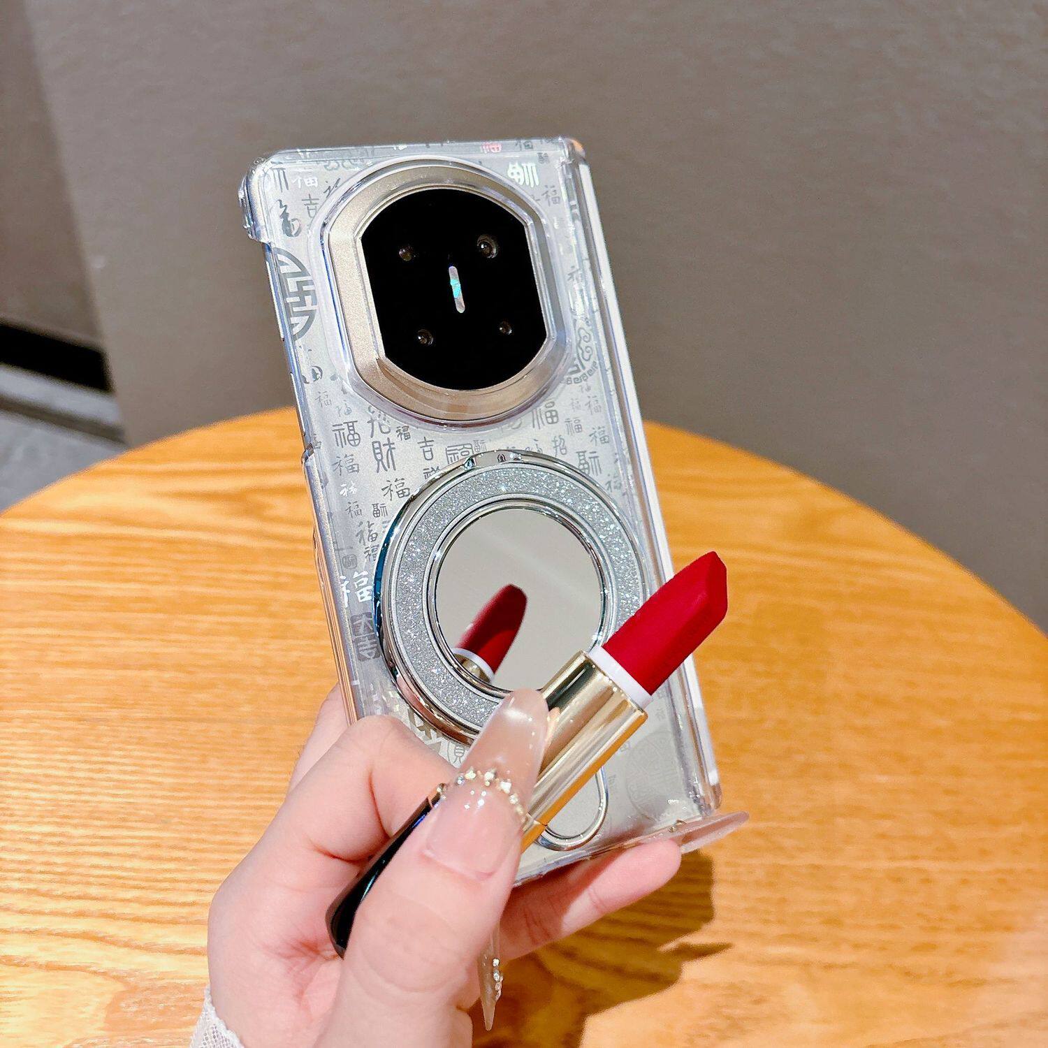 适用于华为matex7典藏版手机壳新款创意国风百福银创意镜子發财支架轻奢女款x6磁吸中轴铰链防摔全包x5保护套