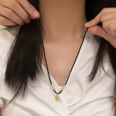小红绳同款福牌平安锁编织项链黑绳简约气质手工编织锁骨链