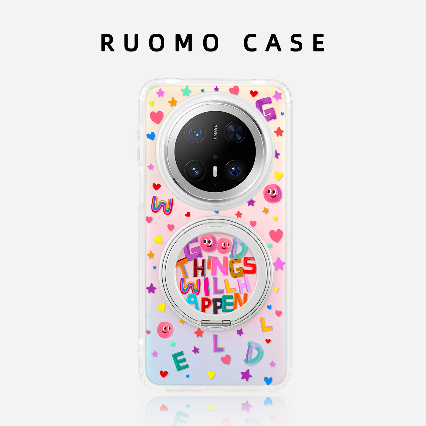 若墨适用华为Mate70pro手机壳mate60pro新款女Pura70Pro+渐变镭射磁吸带支架支点多巴胺字母新年2026保护套