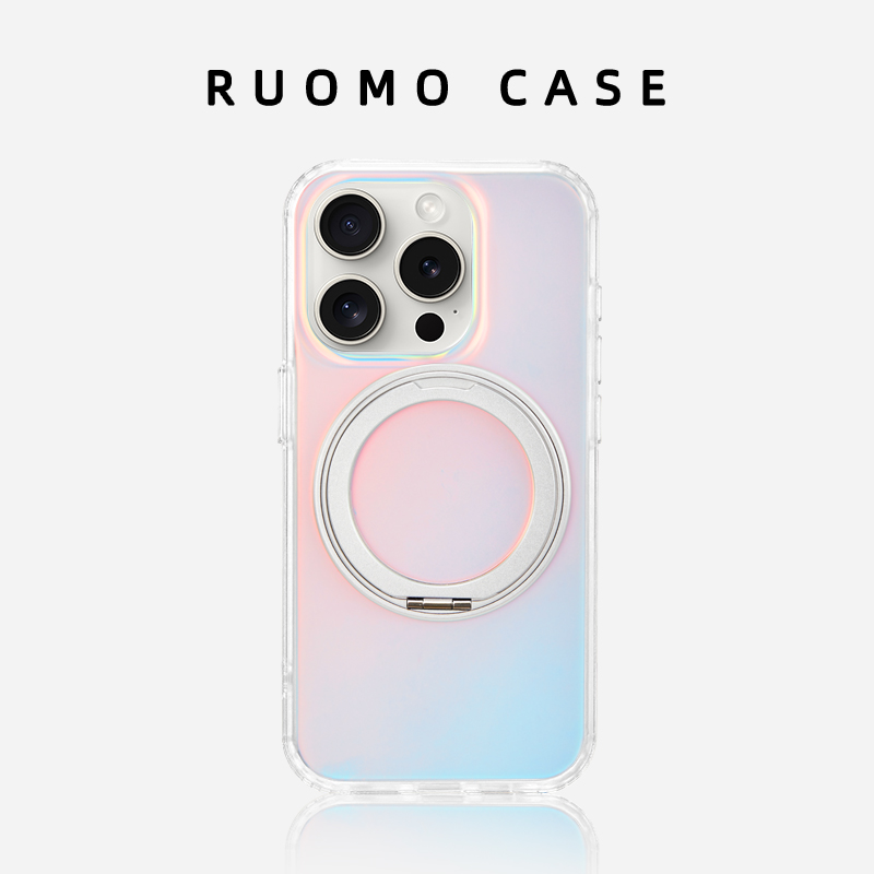 若墨适用苹果16promax手机壳新款iphone15pro高级感磁吸带支架支点镭射14渐变13磨砂夏天女小众超好看外壳套