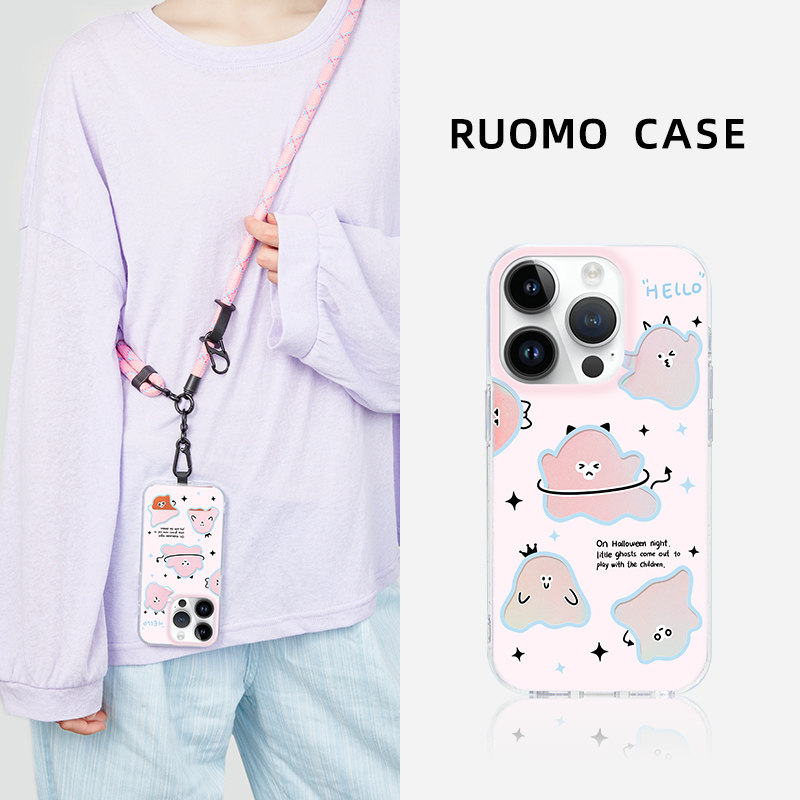若墨适用苹果17promax手机壳iphone16pro新款15带挂绳女14镭射磁吸高级感magsafe可爱卡通13斜挎可背挂脖12