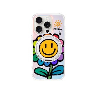 若墨适用苹果17promax手机壳新款iphone16pro磁吸15带支架支点14镭射渐变时尚13原创彩虹笑脸花新年2026外壳