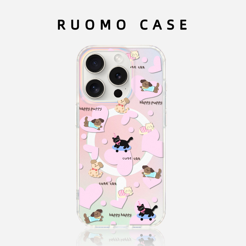 若墨适用苹果17promax手机壳新款iphone16pro女15高级感磁吸镭射14磨砂带挂绳卡通萌宠13小众可爱12时尚