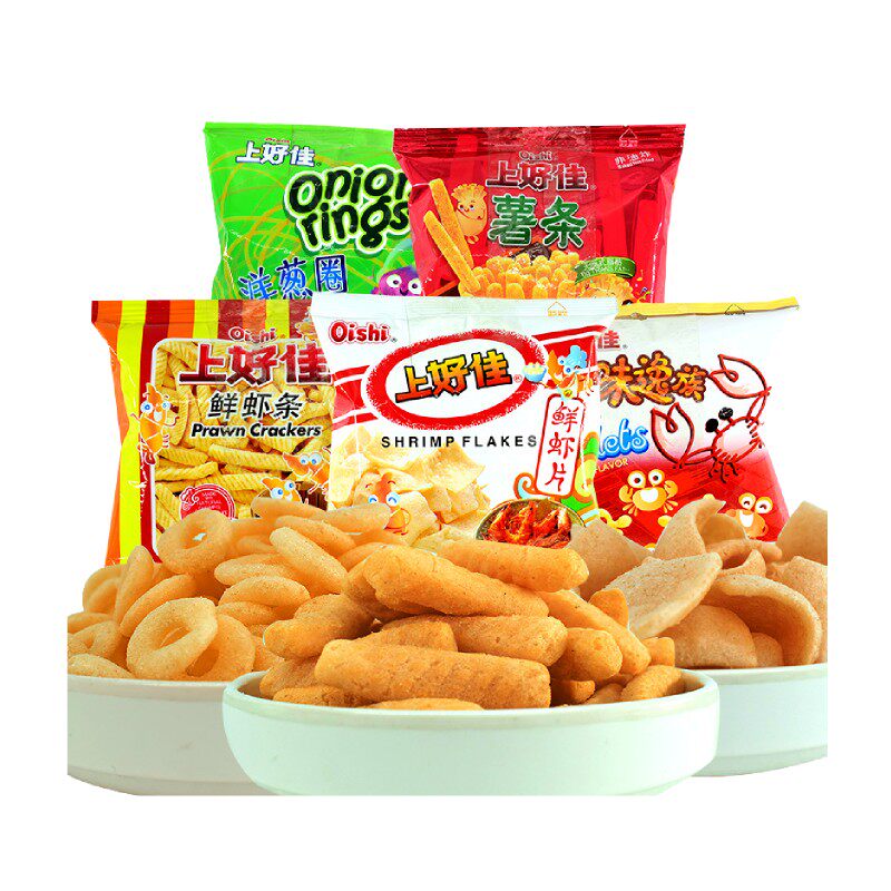 上好佳鲜虾片薯片大礼包5g*20包混合味鲜虾片童年怀旧休闲小零食