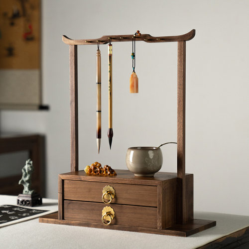 凤轻语笔架黑胡桃木笔挂创意摆件