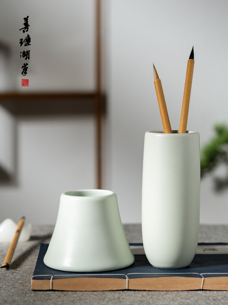 善琏湖笔笔筒收纳盒文房四宝精品配件景德镇瓷器毛笔字用品学生办