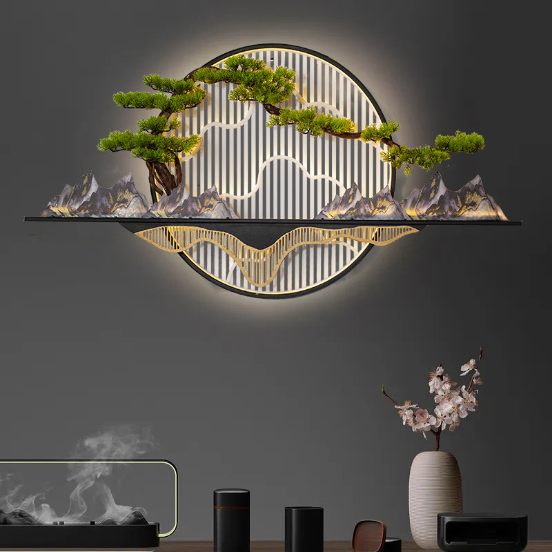 玄关新中式装饰画亚克力迎客松