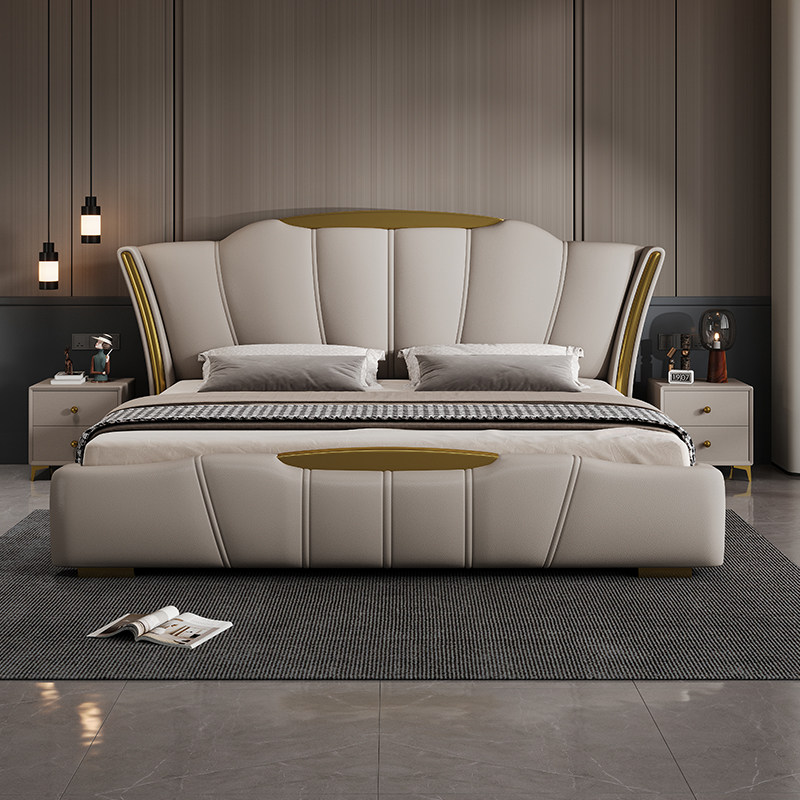 意式轻奢真皮床现代简约双人1.8x2米豪华时尚床1.5米带抽屉储物床
