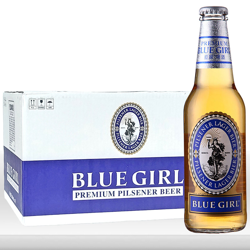 蓝妹啤酒 blue girl黄啤酒 蓝妹淡色拉格啤酒330ml*24瓶整箱装