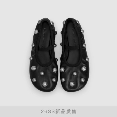 DYMONLATRY铆钉装饰抽褶芭蕾鞋