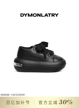 DYMONLATRY 2025新款牛皮极简厚底系带面包鞋女厚底大圆头松糕鞋