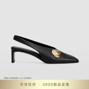 DYMONLATRY 2026SS新款贝壳饰扣方头高跟凉鞋子女