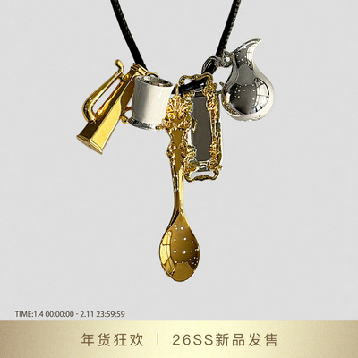 DYMONLATRY金银色吊坠皮绳项链