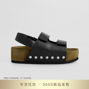 DYMONLATRY 2026SS新款雕花铆钉装饰厚底凉鞋子女