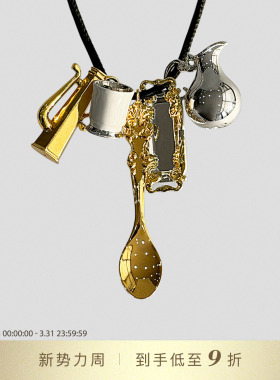 DYMONLATRY金银色吊坠皮绳项链