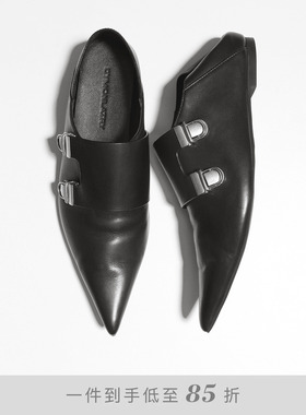 DYMONLATRY 2025秋冬新款尖头平底女巫鞋两穿复古皮鞋女