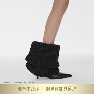 DYMONLATRY 2025秋冬新款针织毛线宽筒堆堆短靴高跟靴子女