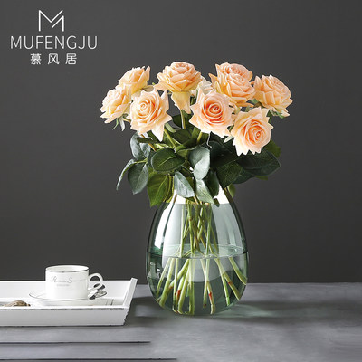 现代简约轻奢玻璃花瓶透明水养插花鲜花花器摆件北欧创意客厅餐桌 虎窝淘
