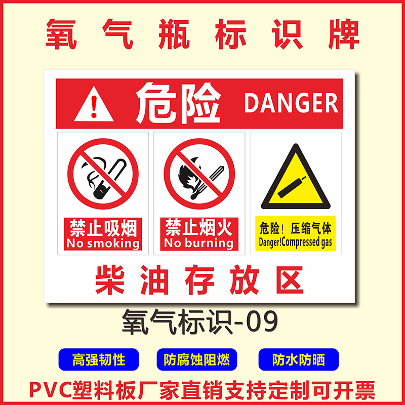 存放处氧气瓶废机油标志牌