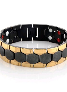 欧美 可拆卸磁石手链 锗粒六边形宽版男士手链手链合金电镀