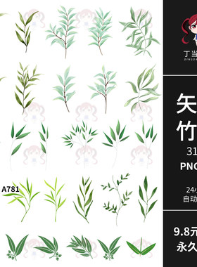 绿色春天中国风柳树叶枝叶绿叶AI矢量PNG免抠可商用饭圈美工素材