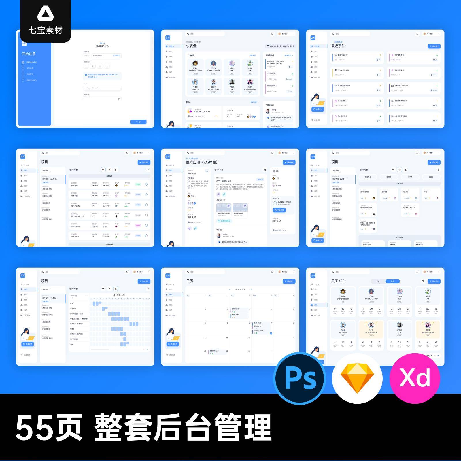 整套中文网页后台管理系统UI界面组件PSD/SKETCH/XD设计素材模板
