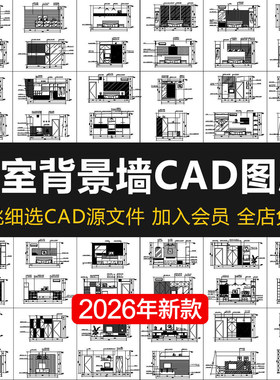 卧室背景墙立面图现代极简床头电视沙发造型设计方案CAD图库图块