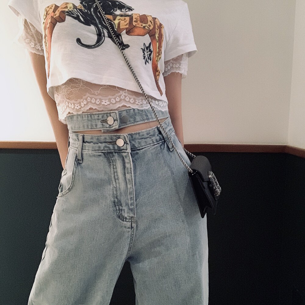 高腰阔腿牛仔裤女2020夏季泫雅老爹裤薄款设计感长裤宽松直筒裤子