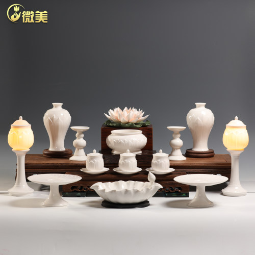 微美陶瓷浮莲白釉佛具套装