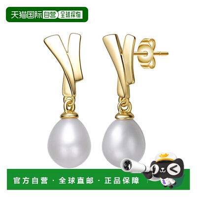 自营 genevive纯银 14k 黄金镀白珍珠双坠贝壳吊坠耳环 -​​ 金 美