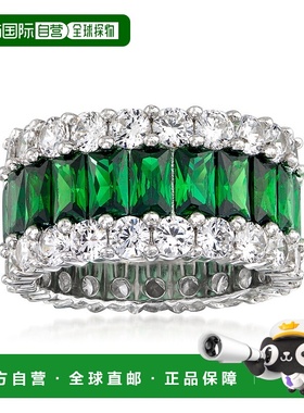 自营 925 纯银 Ross-Simons 仿真祖母绿和 CZ 永恒戒指 - 绿色 美