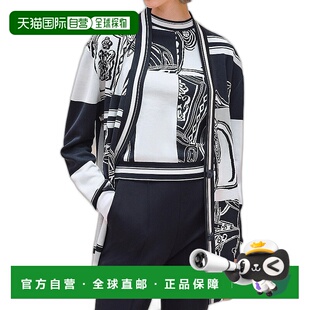 自营Hermes/爱马仕24新款 女士黑蓝色桑蚕丝V领无序刺绣毛衣长袖